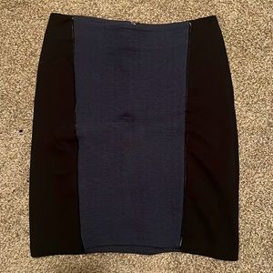 Laundry blue and black skirt with faux leather piping